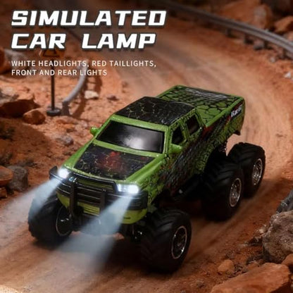 Mini Rc Truck,1/64 Scale Mini Remote Control Monster Truck with Trailer, 2.4Ghz Remote Control & APP, Rechargeable Alloy Shell RC Cars with Lights, Speed/Steering Adjustable (Purple) - color: Purple