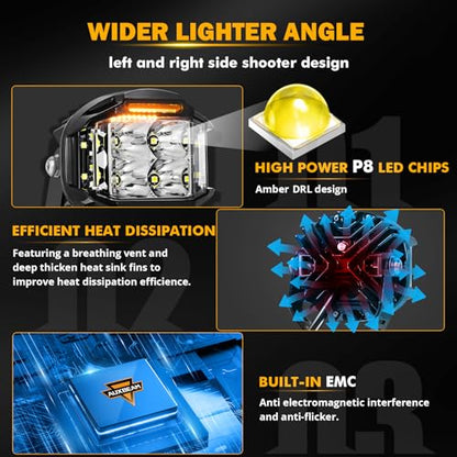 Auxbeam V-MAX Series 4'' 92W Round LED Pod 270° Side Shooter Ditch Lights | 8960LM Pod Lights, Side Shooter LED Offroad Lights with DRL, Spot Flood Combo Beam, 3 Lighting Modes, Auxiliary Pod Light - color: 4in Round LED Pod