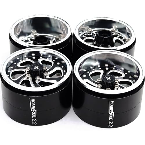 2.2 Beadlock Wheels Wide 40mm Adjustable Offset Rims for 1/10 RC Mud Crawler SCX10 Capra TRX4 Gen8 Everest gen 7 Pro Upgrades, HS701600 - color: Silver & Black