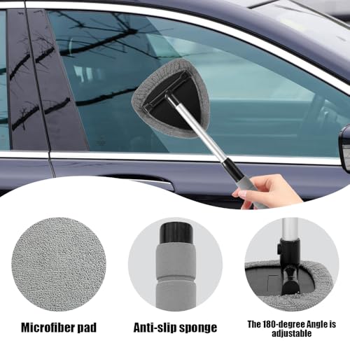 Windshield Cleaning Tool, Car Window Cleaner, Vehicle Window Cleaner with Extendable Handle & 2 Washable Microfiber Pads, Car Interior Glass Wiper Cleaning Kit for Most Vehicles (StyleB) - color: StyleB