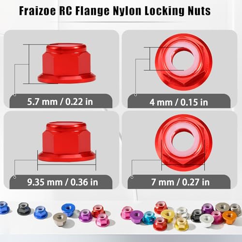 12Pcs M4 Flange Nuts Aluminum, M4-0.7mm Hex Flange Nylon Insert Lock Nuts for 1/10 Scale RC Car Traxxas Slash 4x4 2WD Stampede VXL Rustler VXL HPI Redcat Axial Racing Truck Buggy Crawler Wheels Red - color: Red, size: 12Pcs