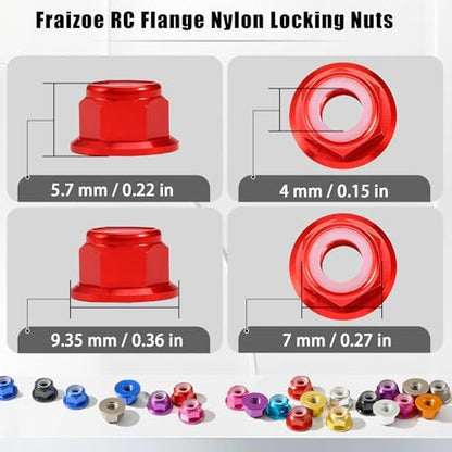 12Pcs M4 Flange Nuts Aluminum, M4-0.7mm Hex Flange Nylon Insert Lock Nuts for 1/10 Scale RC Car Traxxas Slash 4x4 2WD Stampede VXL Rustler VXL HPI Redcat Axial Racing Truck Buggy Crawler Wheels Red - color: Red, size: 12Pcs