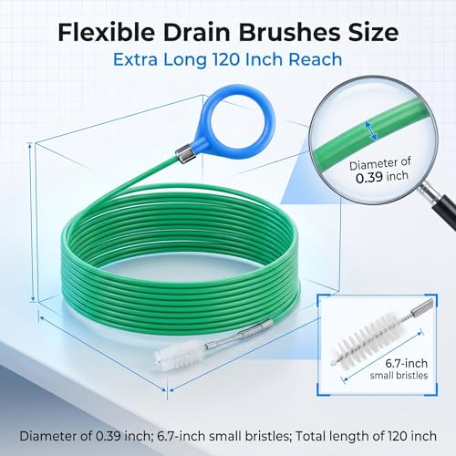 5 PCS Car Sunroof Drain Cleaning Tool, Flexible Tube Cleaner with Rotating Brush Head, Tear-resistant Portable Unclogger Kit, Maintenance Accessories for Drains Sewers Windshields (Green)