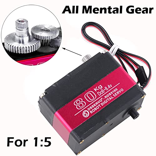 RDS5180 80kg Digital Metal Robotic Servo Motor High Torque Double-Shaft Robot Servo Arm Waterproof IP66 with U Metal Brackets for RC Car DIY Robot (180°) - size: 80KG 180°