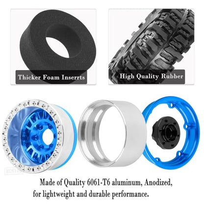 Rc 1.9 Inch Wheel Rims & Tires Wheels for 1/10 RC Crawler Car SCX10 SCX10 II SCX10 III 90046 TRX6 TRX4 D90 VS4-10 Gen8 MST CFX,Aluminum RC 1.9 Beadlock Tires Wheel,Navy Blue - color: Navy Blue (1.9 Tires Wheels)