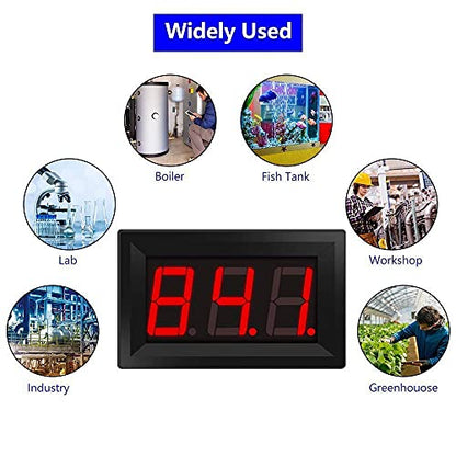 PEMENOL 12V Red Fahrenheit Digital Temperature Meter | -76F~999F LED Display with Industrial Grade 0.5m K-Type Thermocouple Temperature Sensor M6