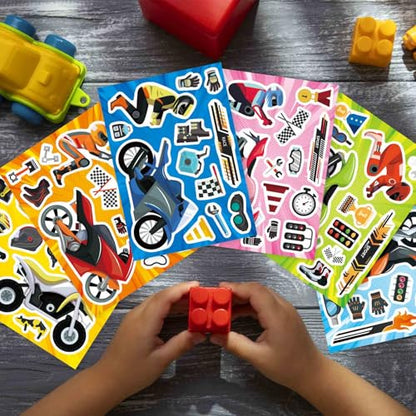 24 Sheets Motorcycle Stickers, Make a Motocross Face Sticker | Make Your Own Dirt Motobike Stickers for Kids Party Favor Birthday Party Supplies Crafts - style: Motorcycle