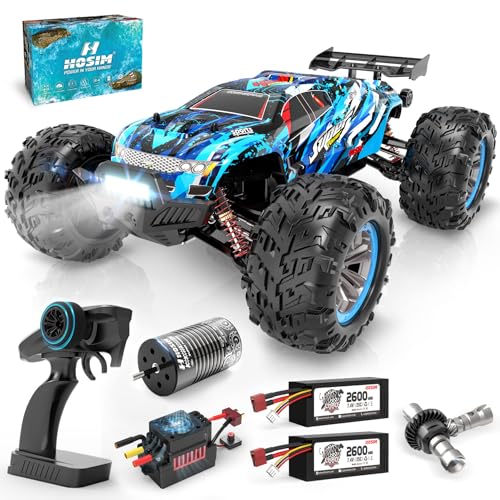 Hosim Brushless RC Cars, 1:10 68+ KMH High Speed Remote Control Car for Adults Boys, 4X4 All Terrains Waterproof Off Road Hobby Grade Large Fast Racing Buggy Toy Gift Monster Trucks - color: Blue+red