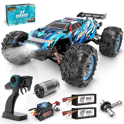 Hosim Brushless RC Cars, 1:10 68+ KMH High Speed Remote Control Car for Adults Boys, 4X4 All Terrains Waterproof Off Road Hobby Grade Large Fast Racing Buggy Toy Gift Monster Trucks - color: Blue+red
