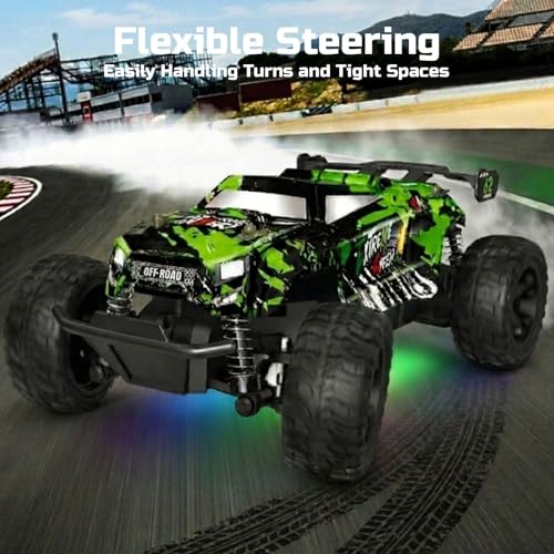 1/18 Remote Control Car with 2 Rechargeable Batteries for Boys Age 3-12 | 2.4GHz All Terrain RC Car with LED Lights & Replaceable Shell, 30 Km/h Off-road RC Truck, Gift for Kids & Beginners