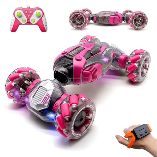 Pink Gesture Sensing RC Stunt Car, Hand Controlled Remote Control Cars with 2.4GHz 360° Rotation Lights & Music, Pink RC Car Toys for Girls 6-13 Year Old Girl Birthday Gift Toy - color: Pink