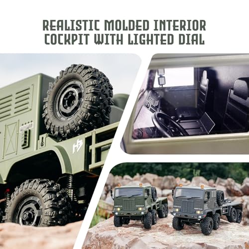 HOBBYPLUS Helidirect 1/18 RC Crawler CR18P Terranaut 8x8 RC Truck Remote Control Car w Full-Lock 8WD RTR Active All-Wheel Steering, 2-Speed Transmission, Recovery Winch, LED Lights (Green) - color: Green (8x8)