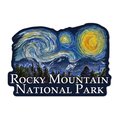 Die Cut Sticker Rocky Mountain National Park, Starry Night National Park Series, Vinyl Sticker, (Waterproof Decal for Cars, Water Bottles, Laptops, Coolers), Large - size: Large Sticker