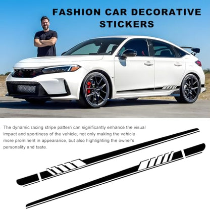 2 PCS Car Side Skirt Decals, 88.58"×4.52" PVC Racing Sports Stickers Waterproof Body Decoration, Personalized Long Stripes Sticker Creative Side Door Decals for Car Truck SUV (Black)