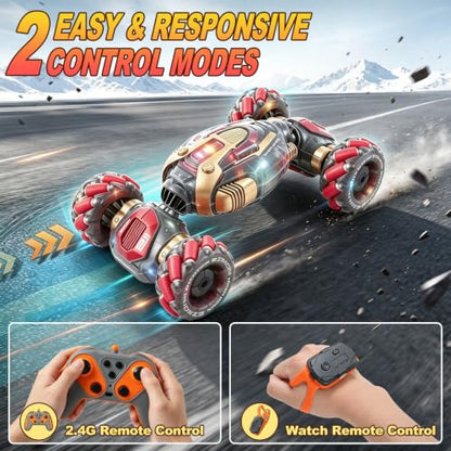 Gesture Sensing Remote Control Stunt Car for Kids Ages 6 7 8-12 - Best Birthday Gifts for 6 7 8 9 10 11 12 13+ Year Old Boys, 2.4Ghz 4WD Off-Road Vehicle with Lights & Music