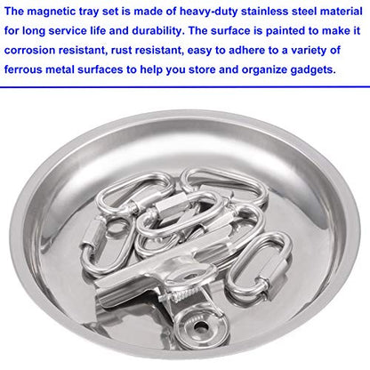 8 PCS Magnetic Bowls 6 Inches, Magnetic Trays Set Round, Stainless Steel Magnetic Parts Tray Set for Bolts, Pins, Screws, Nuts, Small Parts Tools Organization for Workshop, Garage, Craft Room