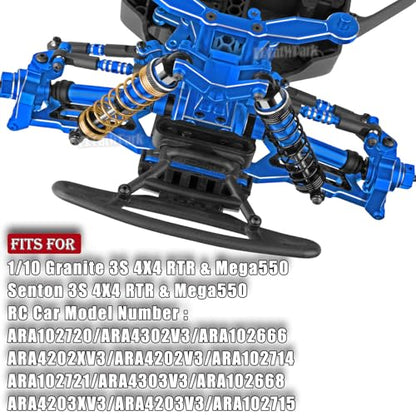 RC Upgrades Part for 1/10 Granite 3S/Senton 3S & Mega550,Aluminum Shock,Links,Suspension A-Arm,Caster Block,Steering Blocks,Stub Axle Carriers,Driveshaft CVD Axles w/Hex,Navy Blue - color: Navy Blue - (Upgrades)