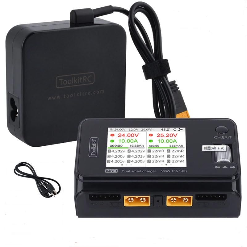 ToolkitRC M6D 15A x 2 DC Dual-Channel Output 1-6s Charger Discharger and ADP100 100w 20v 5A Power Supply Unit Set Sell, Black