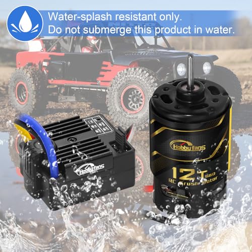 550 12T Brushed Motor and 60A Waterproof Brushed ESC Electronic Speed Controller for Axial RC4WD Cross HPI Mist GMADE D90 D110 TF2 SCX10 1/10 Remote Control Car Truck (Black) - color: Black
