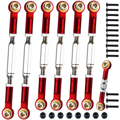 Stainless Turnbuckles Links with Rod Ends for 1/10 Traxxas Rustler,Red | Adjustable Camber Links with Spacers & Wrench for Slash 4X4/2WD, Stampede 4X4, Hoss 4X4, Bandit/VXL RC Car Hops Up Parts - color: Red