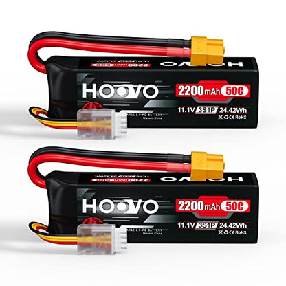HOOVO 3S 11.1V 2200mAh 50C Lipo Battery with XT60 Connector 2 Pack | for RC Helicopter Airplane Quadcopter UAV Drone FPV