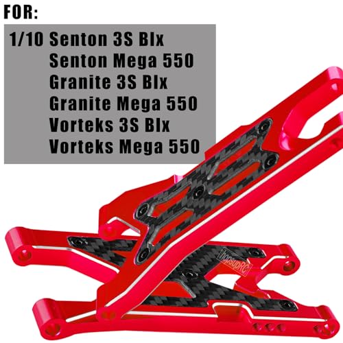 RC Carbon Fibre Front Rear Suspension Arms Rear Hubs Front Steering Block Knuckles & C-Hubs Caster Blocks Upgrades Parts for 1/10 Senton/Granite/Vorteks3S Blx & Mega 550 RC Car.Red - color: Red(for 1/10)