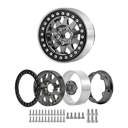 RCLIONS 4pcs 1.9 Beadlock RC Aluminum Wheels Rims for TRX4,AXAIL SCX10 III AXI03007,SCX10 II 1/10th Scale RC Crawler Car Upgrade Parts