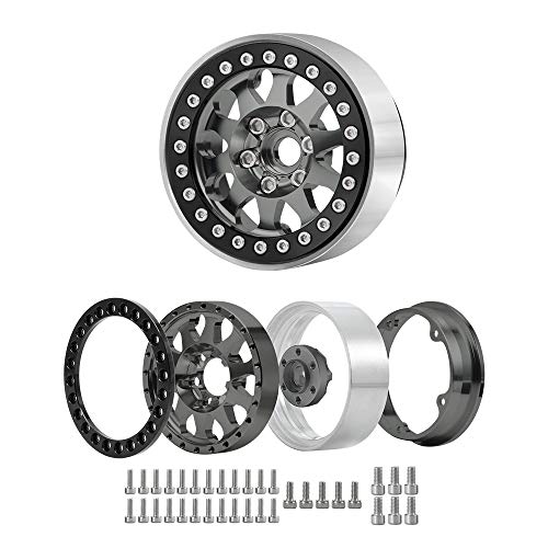 RCLIONS 4pcs 1.9 Beadlock RC Aluminum Wheels Rims for TRX4,AXAIL SCX10 III AXI03007,SCX10 II 1/10th Scale RC Crawler Car Upgrade Parts