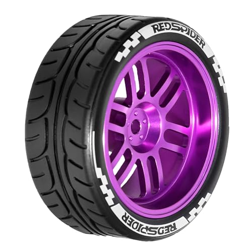 1/10 On Road Tires and Aluminum Wheels 12mm Hex RC Rally Racing Tyres OD 2.56" for Tamiya TT01 TT02 XV01 TA06 A959 PTG2 HPI KYOSHO PTG2 Traxxas 1:10 Street Touring Drift Car (Purple) - color: Purple