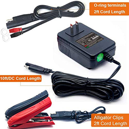 Suuwer Automatic Trickle Battery Charger, 12V 2000mA Battery Maintainer | for Car Motorcycle ATV Boat and More, With 12FT DC Cable
