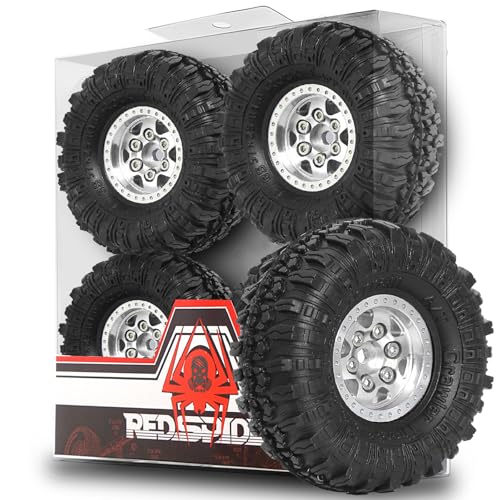 REDSPIDER 1.0 Beadlock Wheels and Crawler Tires 4pcs Aluminum Rim for RC Crawler Axial SCX24 Gladiator Bronco C10 Deadbolt FCX24 (Silvery) - color: Silvery