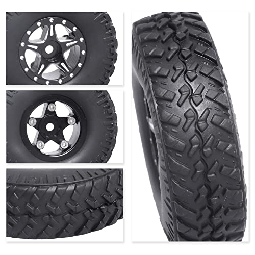 4PCS 1.0 Beadlock Wheel Rims Tires Set w/Locknuts and Wrench for 1/24 RC Crawler Car Axial SCX24 90081 AXI00001 AXI00002 Parts (Style 2)