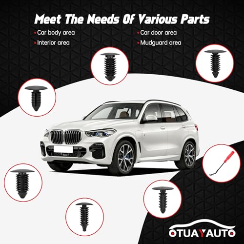 OTUAYAUTO 155PCS Universal Nylon Single Headed Christmas Tree Style Bumper Fastener Clips - Car Truck Pickup Body Fender Shield Retainers Rivets Assortment of Door Panel Push Pins with Removal Tool - size: 150Pcs 6 Sizes Clips with 5 Removers for Cars