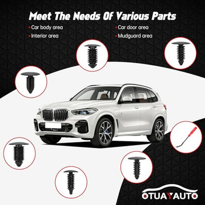 OTUAYAUTO 155PCS Universal Nylon Single Headed Christmas Tree Style Bumper Fastener Clips - Car Truck Pickup Body Fender Shield Retainers Rivets Assortment of Door Panel Push Pins with Removal Tool - size: 150Pcs 6 Sizes Clips with 5 Removers for Cars