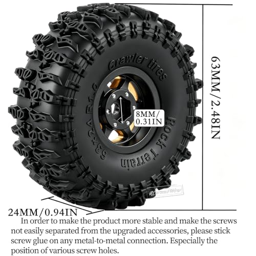 RC 1.0" Beadlock Wheels and Tires for RC Crawler 1/18 TRX4M,1/24 SCX24,Brass 1.0 Beadlock Wheels RC Rims w/ 1.0 Beadlocks Tires Soft Sticky Rubber Tires,4pcs,Style C - style: Style C(4pcs)