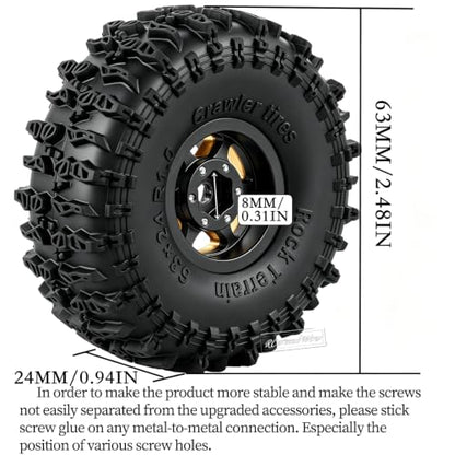 RC 1.0" Beadlock Wheels and Tires for RC Crawler 1/18 TRX4M,1/24 SCX24,Brass 1.0 Beadlock Wheels RC Rims w/ 1.0 Beadlocks Tires Soft Sticky Rubber Tires,4pcs,Style C - style: Style C(4pcs)