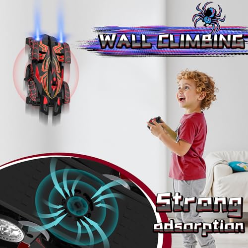 Wall Climbing Remote Control Car with Headlight | 360° Rotating RC Stunt Car, Rechargeable RC Cars Toys for 3 4 5 6 7 8-12 Year Old Boys Girls Kids - color: Black&red