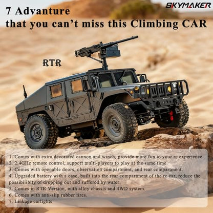 1/16 RC Truck, 4WD Military Off-Road RC Hummer with Winch & Machine Gun | C8835 Gray - color: C8835-gray