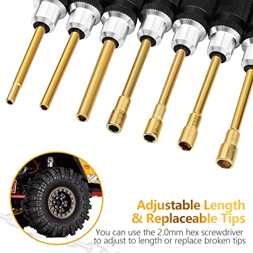 RC Tools Kit 7Pcs Hex Nut Screwdriver Set w/5.0/4.5/4.0/3.5/3.0/2.5/2.0 Box | Hobby Tools Hexagon Nut Wrench Repair Tools Compatible with SCX24 Traxxas Redcat RC Cars Trucks - color: Gold