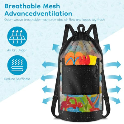 BROTOU Beach Mesh Backpack with Double Shoulder Strap | Swim Pool Toys Balls Storage Bags Gym backpack, Beach Toy Shells Organizer - color: Black backpack-L