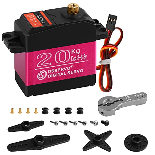 20KG RC Servo High Torque Servo Motors, Waterproof Full Metal Gear Steering Servo with 25T for 1/6 1/8 1/10 1/12 RC Car Robot DIY, Digital Servo with 25T Servo Horn, Control Angle 270° - style: 1 Pcs 20kg