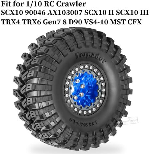 RC 1.9" Beadlock Wheel 1.9 Beadlock Tire for 1/10 SCX10 90046 AX103007 SCX10 II III TRX4 6 Gen7 8 RC Crawler,Alloy 1.9 rc Wheels and Tires Rubber Tires 1.9 Rims w/Wheels Ring,Navy Blue - color: Navy Blue(4pcs)