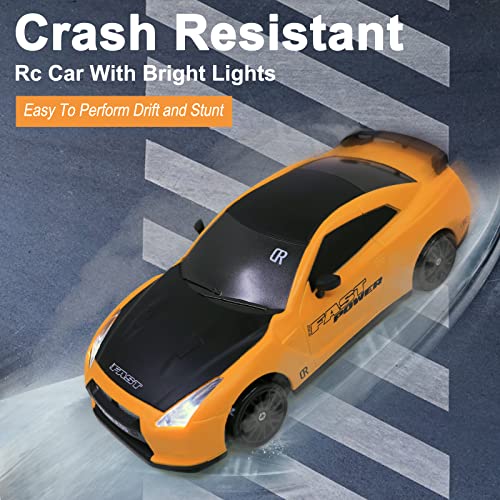 Remote Control Car RC Drift Car 2.4GHz 1:24 Scale 4WD High Speed RC Cars Vehicle with LED Lights Drifting Tires Racing Sport Toy Cars for Adults Boys Girls Kids Gift - color: Yellow