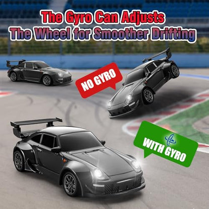 Mini RC Drift Car with Gyro, 1:43 4WD Full Proportional RC Cars, 18KM/H High Speed Remote Control Car with Lights, Extra Racing Tires, Vehicle for Adults Kids Boys, Black - color: Black