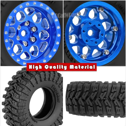 RC 1.3 Beadlock Wheels and Tires for 1/18 TRX4M 1/24 SCX24 FCX24 RC Crawler Car,4pcs RC 1.3 in Brass Rims & Aluminum Beadlock Wheels Rims and Tires,Navy Blue - color: Navy Blue - (4pcs 1.3 Tires)