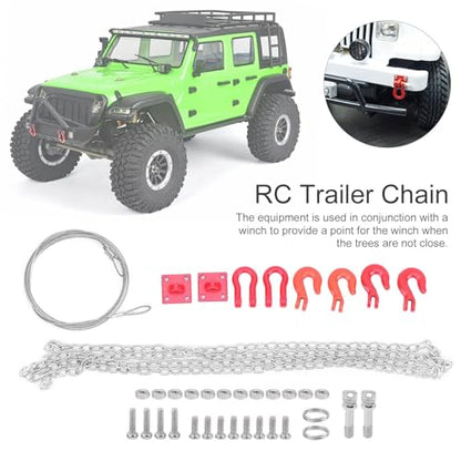RC Tow Chain Metal Tow Rope Set, 1/10 1/24 Scale Metal Winch Accessories, Heavy Duty Off Road Trailer Hitch with Hooks for Axial SCX10 D90 RC Crawler Trailer