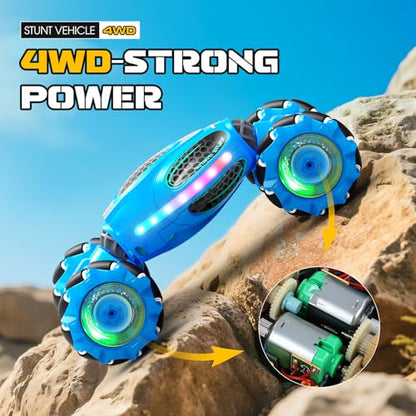 Gesture Sensing RC Stunt Car - Boys Toys Age 6-12, 4WD Hand Controlled Remote Control Drift Twist Offroad 360° Rotation Car with Light & Music, Cool Birthday Presents and Ideas Gifts for Kids Blue - color: Blue