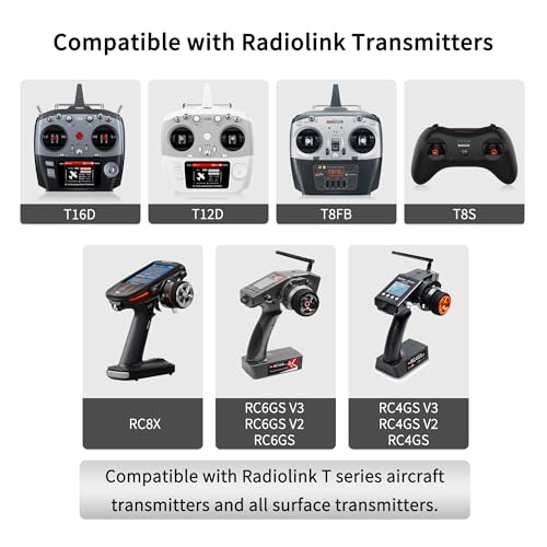 Radiolink R12F 12-Channel 2.4GHz RC Receiver Compatible with T16D/T12D/T8FB/T8S/RC4GS V3/RC6GS V3 Transmitters, Ideal for RC Airplanes, Jets, Cars, Boats & Robots