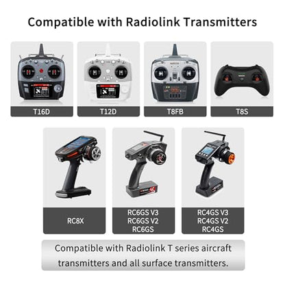 Radiolink R12F 12-Channel 2.4GHz RC Receiver Compatible with T16D/T12D/T8FB/T8S/RC4GS V3/RC6GS V3 Transmitters, Ideal for RC Airplanes, Jets, Cars, Boats & Robots