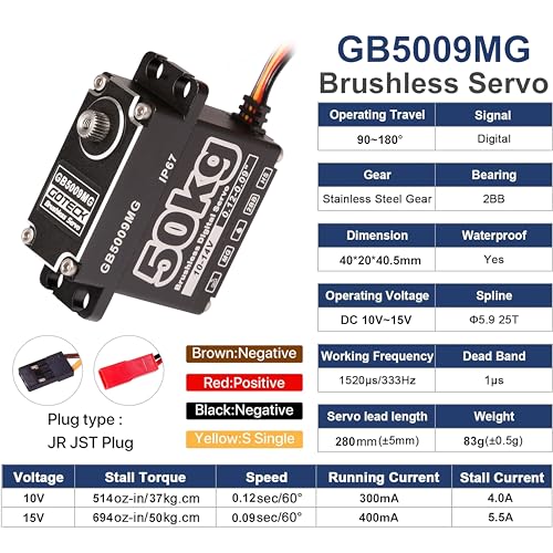 GOTECK 50KG Brushless Digital Servo,High Voltage 14V Metal Gear Waterproof Steering Servo with 25T Servo Horn for 1/8 1/10 RC Crawler Car,Robot,Boat,Truck Robot Parts (GB5009MG-180°)